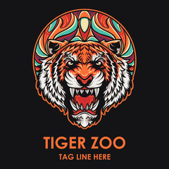 Tiger Zoo Logo Vector Illustration