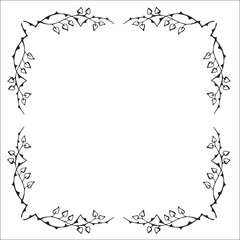 Obraz premium Black and white vegetal ornamental frame, decorative border for greeting cards, banners, invitations. Isolated vector illustration.
