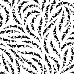 Seamless vector monochrome zebra skin pattern.Grunge texture from torn stripes in black color isolated on white background.