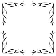 Fototapeta na wymiar Black and white vegetal ornamental frame, decorative border for greeting cards, banners, invitations. Isolated vector illustration.