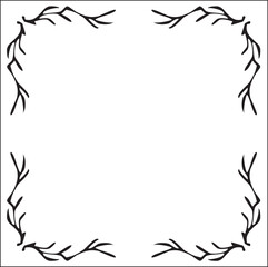 Obraz premium Black and white vegetal ornamental frame, decorative border for greeting cards, banners, invitations. Isolated vector illustration.