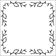 Black and white vegetal ornamental frame, decorative border for greeting cards, banners, invitations. Isolated vector illustration.
