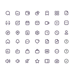 A set of modern thin icons for mobile devices and the Internet. Linear set of icons for business, medicine, UI, UX, media, money, travel, social networks.