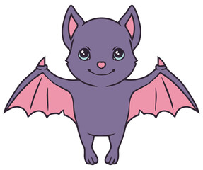 Cute flying Halloween cartoon bat isolated on transparent background