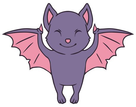Cute flying Halloween cartoon bat isolated on transparent background