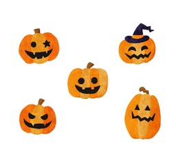 ハロウィン　ジャックオランタンの手描きイラストセット