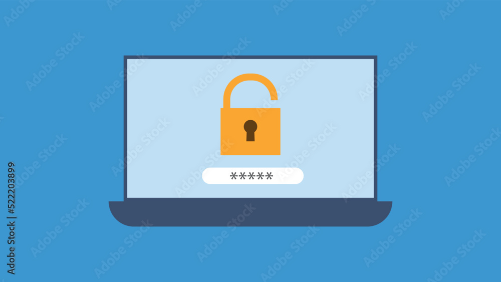 Poster laptop with login and password form page on screen. sign in to account, user authorization, login au