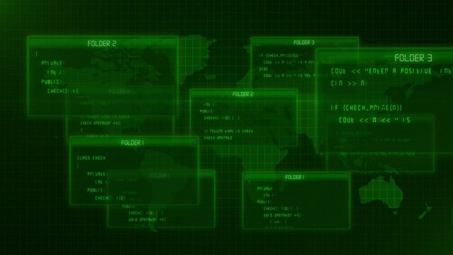 Cyber Crime Attack In Green Coding and hacking Error Distortion Message Warning, a concept in world Background animation 4k footage