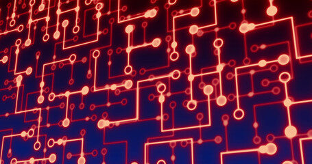 Image of neon integrated circuit on navy background