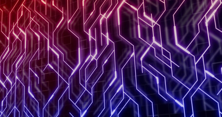 Obraz premium Image of neon integrated circuit on black and violet background
