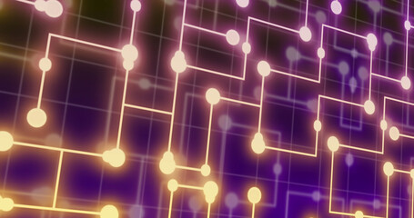 Image of neon integrated circuit on violet background