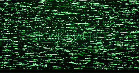 Image of interference over stock market text on black background