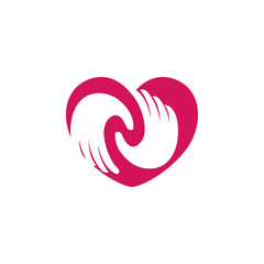 Love care logo design template. Hand with love shape illustration