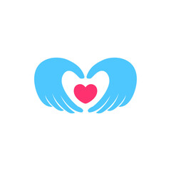 Love care logo design template. Hand with love shape illustration