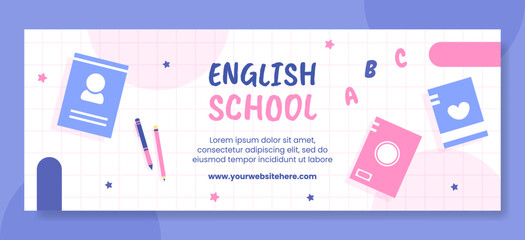 English Class Cover Template Hand Drawn Cartoon Flat Illustration