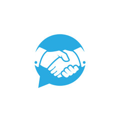 Partnership discussion logo design. Handshake isolated on bubble chat illustration