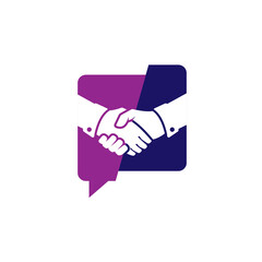 Partnership discussion logo design. Handshake isolated on bubble chat illustration