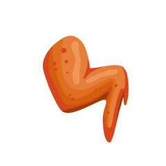 Fried spicy chicken wing, fast food menu of cafe or restaurant vector illustration. Cartoon isolated baked meat snack marinated in sauce, tasty fastfood and unhealthy appetizer with delicious crust