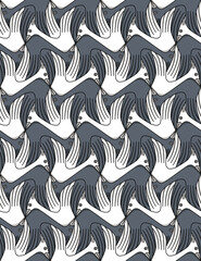 Flying Birds Monochrome Tessellation Pattern - 522205421