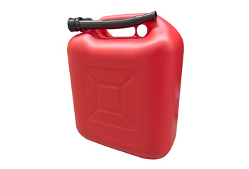 Red plastic gas canister isolated on a white background. Canister for gasoline, diesel and gas....