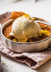 dessert cake still life with ice cream and lemon
