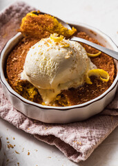 dessert cake still life with ice cream and lemon