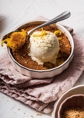 dessert cake still life with ice cream and lemon