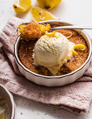 dessert cake still life with ice cream and lemon