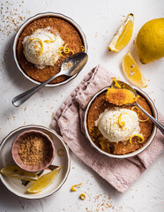 dessert cake still life with ice cream and lemon