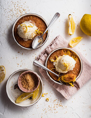 dessert cake still life with ice cream and lemon