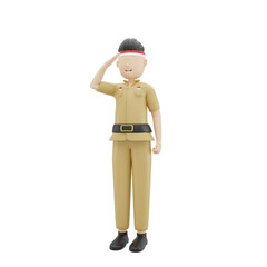 3d male character celebrating indonesian independence illustration