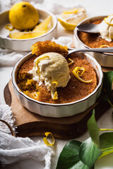 dessert cake still life with ice cream and lemon