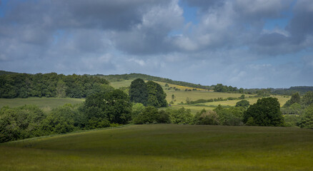 Fototapeta na wymiar Wiltshire, meadows, england, UK, great brittain, hills, clouds,