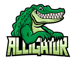 Green crocodile alligator icon on white background.	 - obrazy, fototapety, plakaty