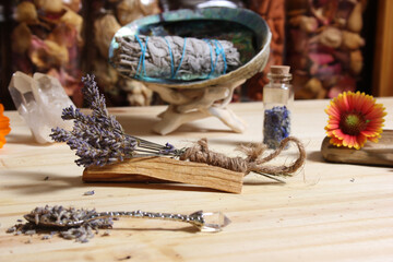 Dried Lavender With Palo Santo Wood and Abalone Shell For Smudging Ritual