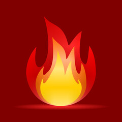 Fire flame burning on dark red background flat vector icon design.