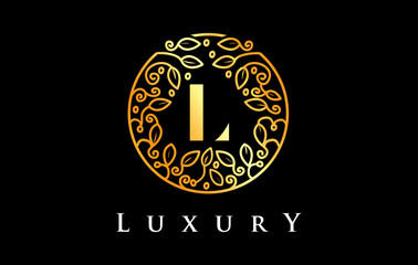 Fototapeta na wymiar Golden L Letter Logo Luxury.Beauty Cosmetics Logo