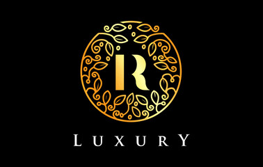Fototapeta na wymiar Golden R Letter Logo Luxury.Beauty Cosmetics Logo