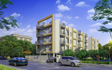 3d Residential Building Render View front