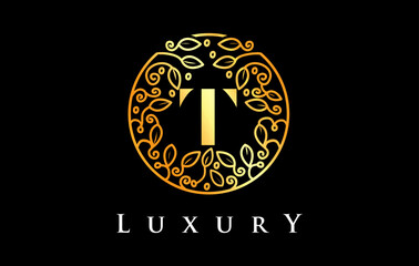 Golden T Letter Logo Luxury.Beauty Cosmetics Logo