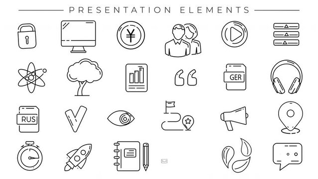 Presentation Elements collection of line icons on the alpha channel.