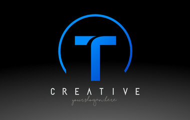 T Letter Logo Design with Black Blue Color. Cool Modern Icon Template.