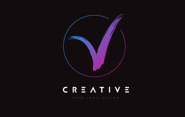 Creative Colorful V Brush Letter Logo Design. Artistic Handwritten Letters Logo Concept.