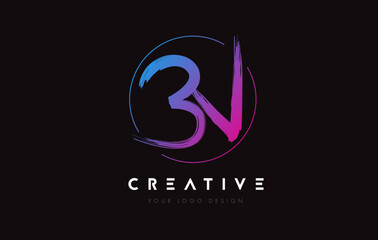 Creative Colorful BN Brush Letter Logo Design. Artistic Handwritten Letters Logo Concept.