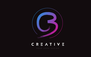 Creative Colorful CB Brush Letter Logo Design. Artistic Handwritten Letters Logo Concept.