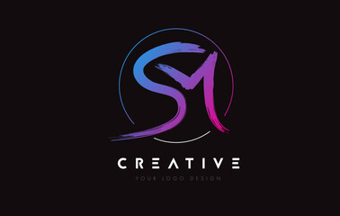 Creative Colorful SM Brush Letter Logo Design. Artistic Handwritten Letters Logo Concept.