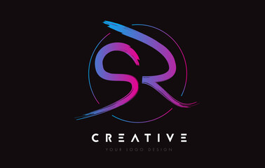 Creative Colorful SR Brush Letter Logo Design. Artistic Handwritten Letters Logo Concept.