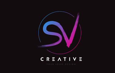Creative Colorful SV Brush Letter Logo Design. Artistic Handwritten Letters Logo Concept.