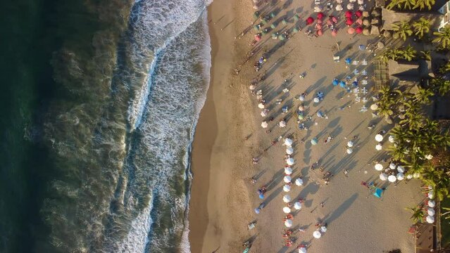 Colorful Beach Umbrellas and Blue Ocean San Pancho Mexico