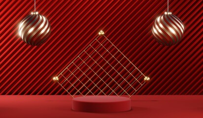 3D rendering of blank product background for cream cosmetics Modern red podium background